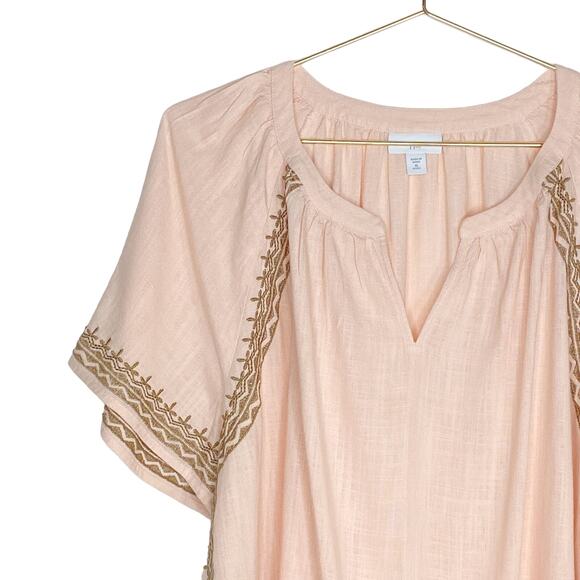 J Jill Womens Size XLP Embroidered Blouse Top Peach Orange Linen Blend Petite - Picture 2 of 8